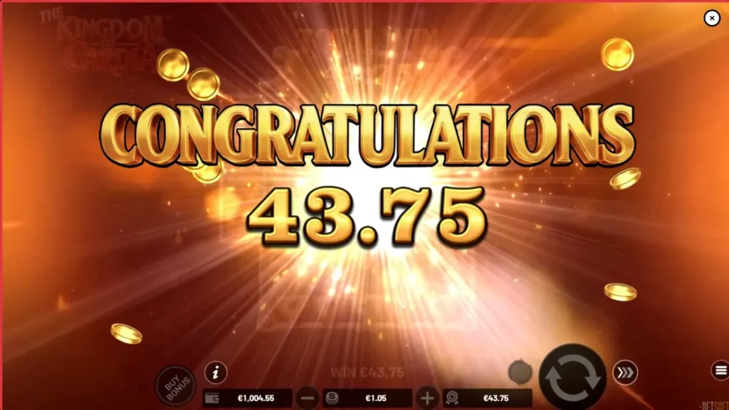 The Kingdom of Cardia slot game interface featuring fantasy card theme